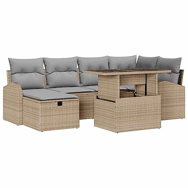 vidaXL Garten-Sofa-Set mit Kissen mit Speicher 7-Tlg Beige Poly Rattan 3359 günstig online kaufen