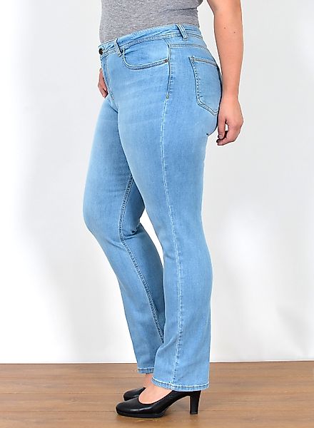ESRA Straight-Jeans Damen Jeanshose Gerader Schnitt Stretch Hose hoher Bund günstig online kaufen
