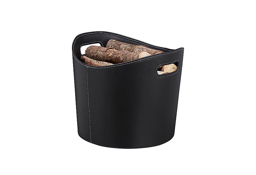 relaxdays Kaminholzkorb Kunstleder schwarz, L günstig online kaufen