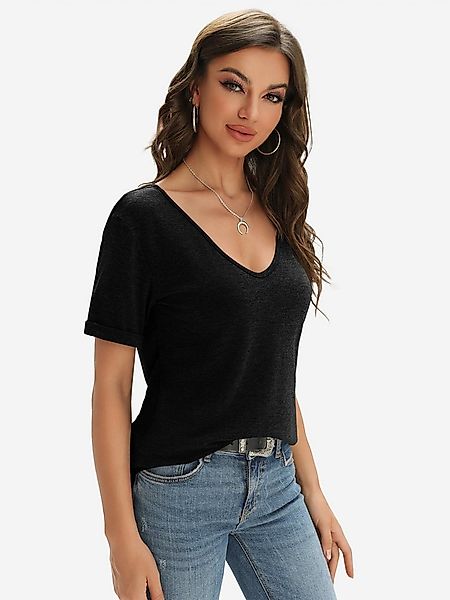 Imily Bela T-Shirt Damen Modische Kurzarmtops mit tiefem V-Ausschnitt (Pack günstig online kaufen