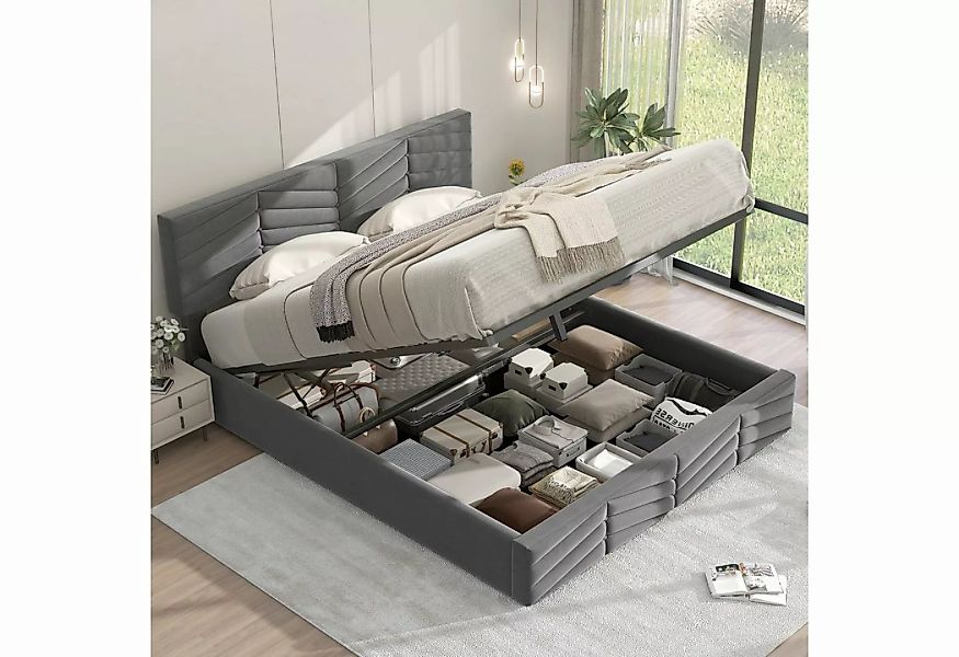SOFTWEARY Polsterbett (Doppelbett mit Lattenrost und Bettkasten, 140x200 cm günstig online kaufen
