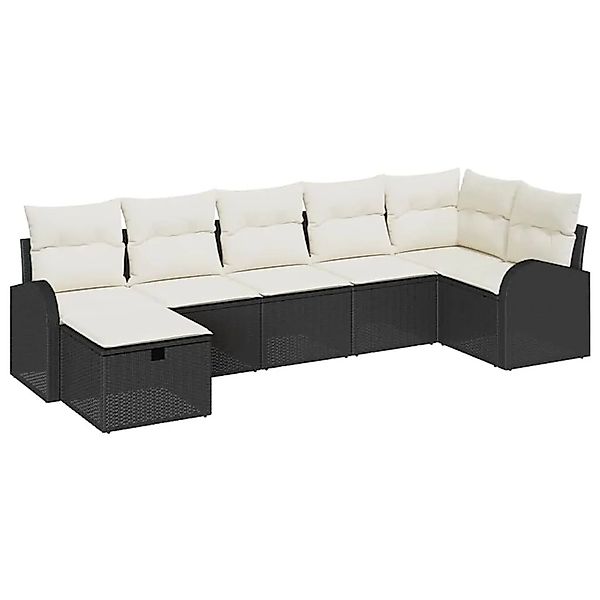 vidaXL Sofa Set mit Kissen 7-Tlg Schwarz und Creme Poly-Rattan 3359096 günstig online kaufen