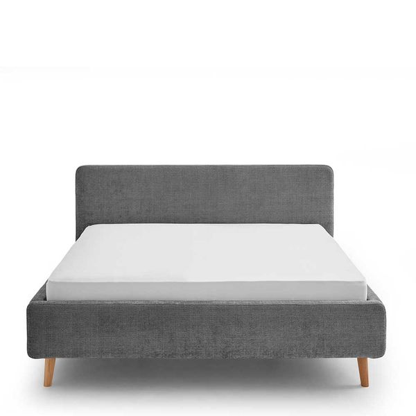 Polsterbettgestell Anthrazit aus Boucle Stoff Vierfußgestell aus Holz günstig online kaufen