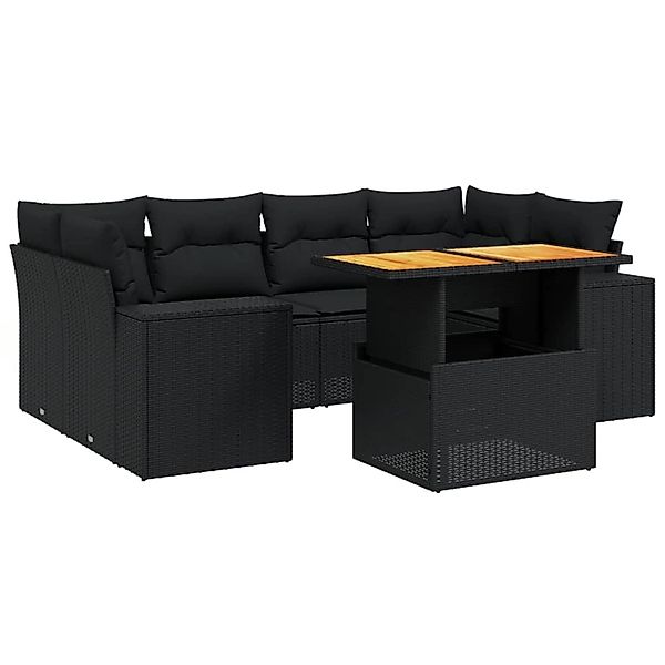 vidaXL 7-Tlg Garten-Sofagarnitur mit Kissen Schwarz Poly Rattan 3272532 günstig online kaufen
