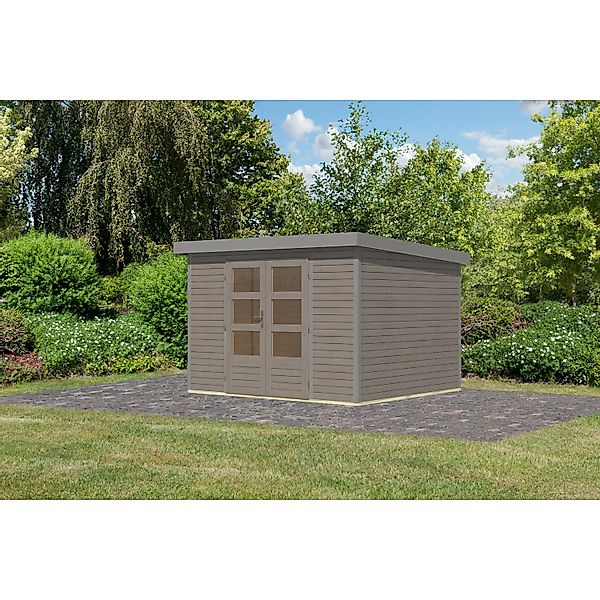 Karibu Gartenhaus Diego 5 D Wassergrau/Graualuminium 209 x 298 x 242 cm günstig online kaufen
