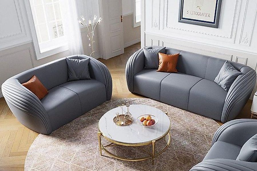 JVmoebel Sofa Luxus Graue Sofagarnitur 322 Sitzer mit Möbel Couch Ledersofa günstig online kaufen