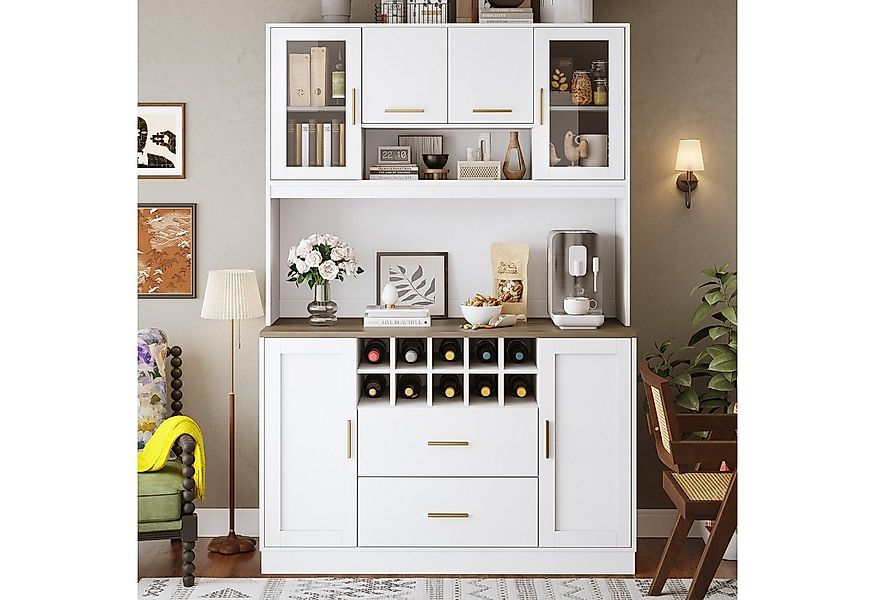 i@home Küchenbuffet Küchenhochschrank mit LED-Beleuchtung & Steckdose 6 Tür günstig online kaufen