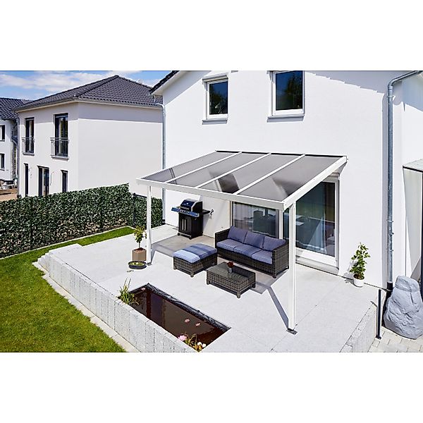 Terrassenüberdachung Premium (BxT) 309 cm x 306 cm Weiß Polycarbonat Bronce günstig online kaufen