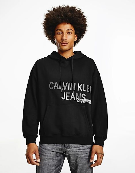 Calvin Klein Jeans – Urbaner Kapuzenpullover in Schwarz mit Grafikprint auf günstig online kaufen