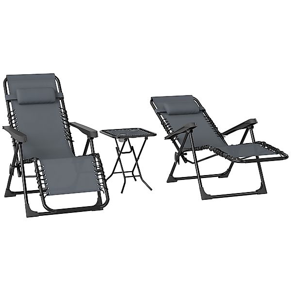 Outsunny Set aus 2 klappbaren und verstellbaren Gartenliegen mit Beistellti günstig online kaufen