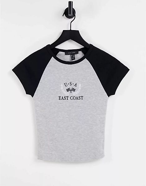 New Look Tall – Baseball-T-Shirt mit Raglanärmeln in Grau-Weiß günstig online kaufen