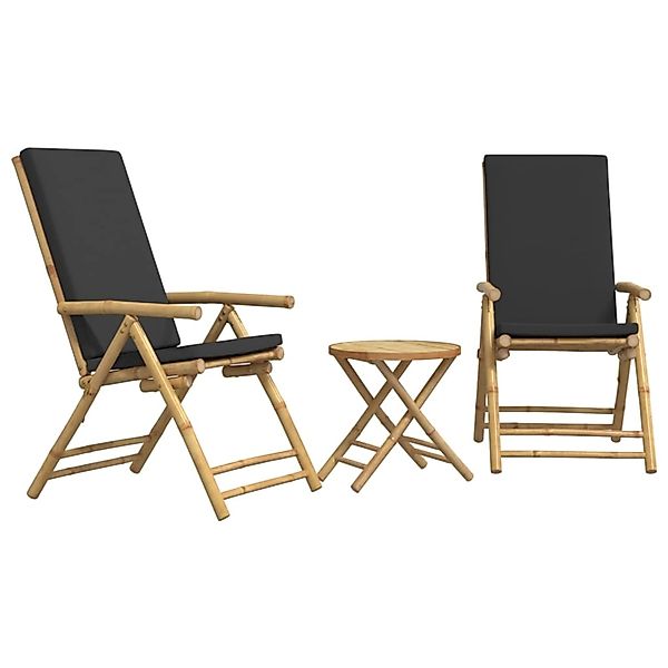 vidaXL 3-tlg Bistro-Set Klappbar mit Dunkelgrauen Kissen Bambus Modell 2 günstig online kaufen