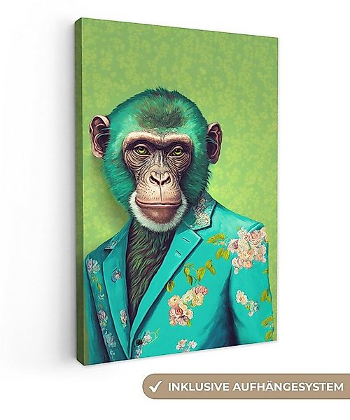 OneMillionCanvasses® Leinwandbild Affe - Colbert - Blumen - Neon - Porträt, günstig online kaufen