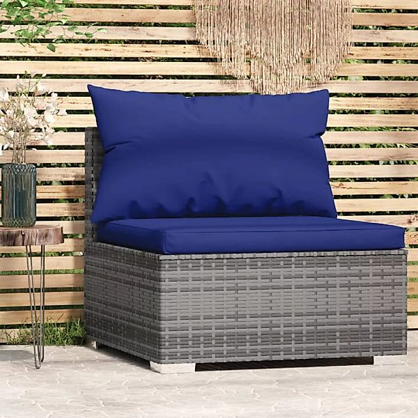 Vidaxl Garten-mittelsofa Mit Kissen Grau Poly Rattan günstig online kaufen