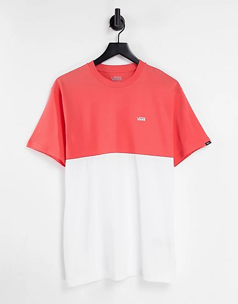 Vans – T-Shirt mit Farbblockdesign in Koralle/Weiß-Rosa günstig online kaufen