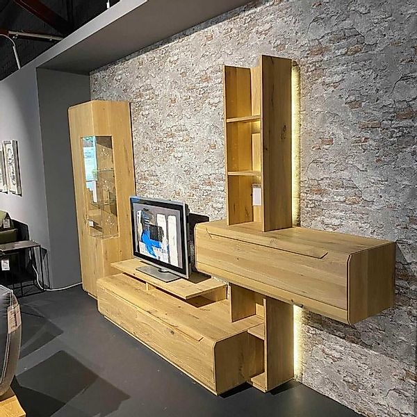 DECKER Anbauschrank Wohnkombination Inavac Asteiche Bianco Mit Beleuchtung günstig online kaufen
