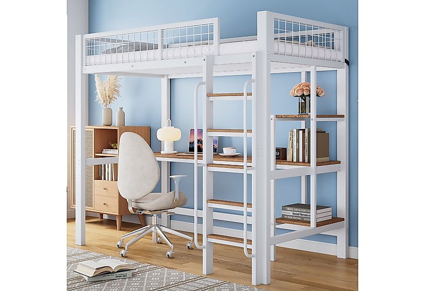 STILVORA Hochbett Jugendbett 90x200 Metallbett Bettrahmen mit Regal,5 stufi günstig online kaufen