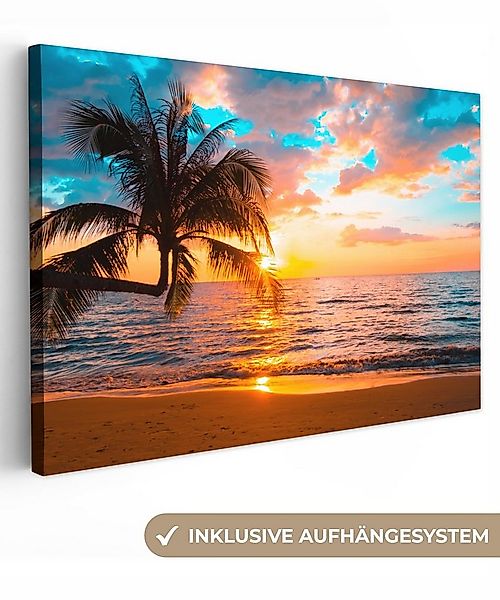 OneMillionCanvasses® Leinwandbild Palme - Sonnenuntergang - Horizont - Stra günstig online kaufen