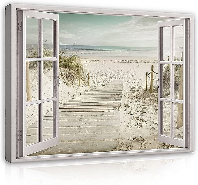 Wallarena Leinwandbild Fensterblick Strand Meer Natur Modern XXL Leinwandbi günstig online kaufen
