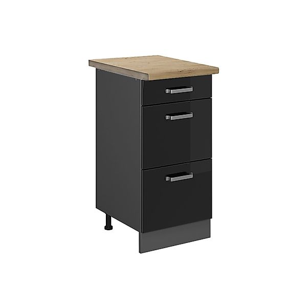 Vicco Küchenunterschrank R-Line Schwarz Hochglanz/Anthrazit 40 cm mit Schub günstig online kaufen