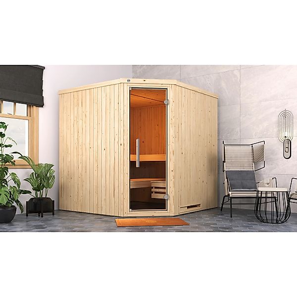 Weka Element-Ecksauna Varberg 3 Sparset 7,5 kW BioS Glastür günstig online kaufen