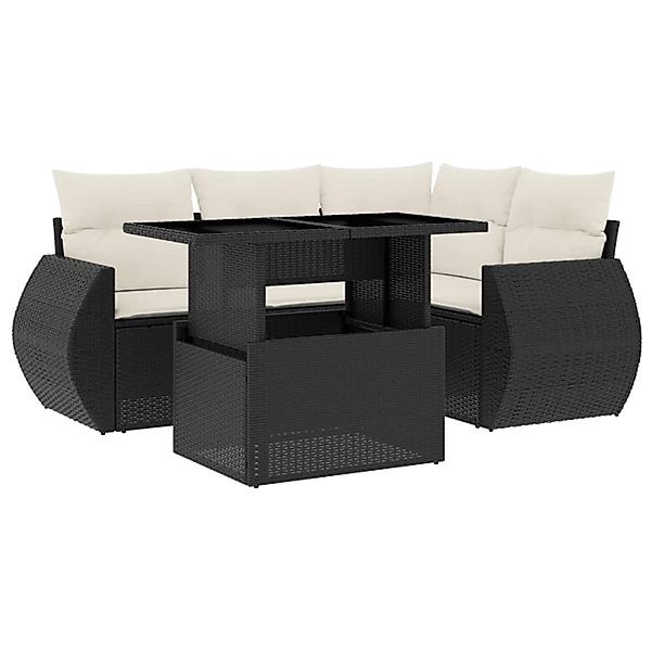 vidaXL 5-Tlg Garten-Sofagarnitur mit Kissen Schwarz Poly Rattan 3268506 günstig online kaufen