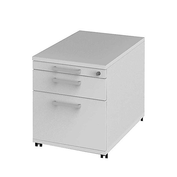 Schreibtisch Rollcontainer mit Zentralverriegelung Weiß günstig online kaufen