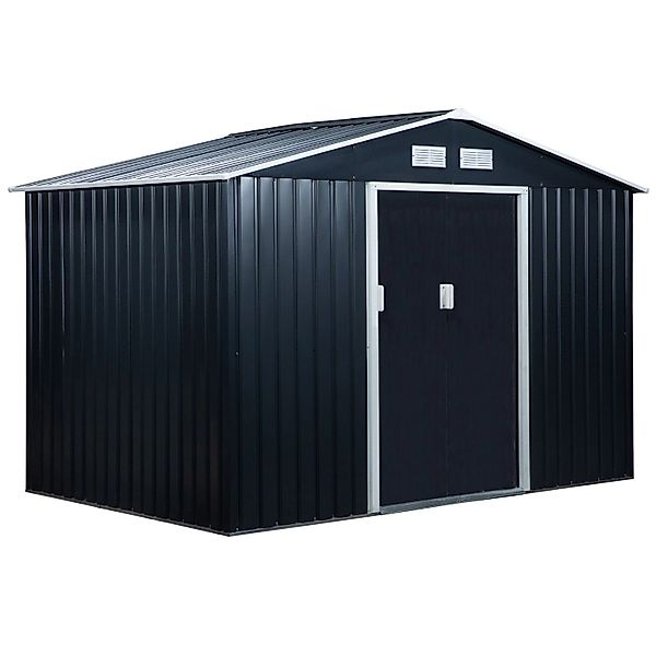 Outsunny Gerätehaus mit Schiebetüren Stahl Kohlegrau 277 x 195 x 192 cm günstig online kaufen