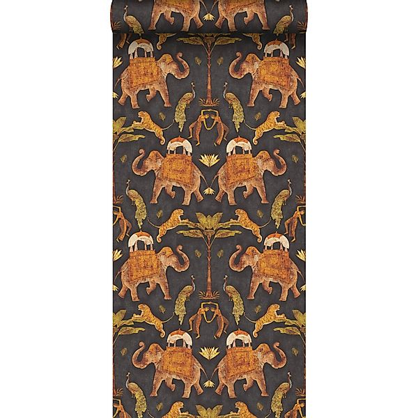 Sanders & Sanders Tapete Elefanten Braun und Dunkelgrün 53 cm x 10 m günstig online kaufen