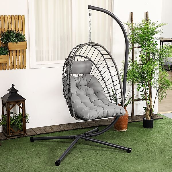 Outsunny Rattan Hängesessel Hängestuhl 194 cm Schaukelkorb klappbar mit Ges günstig online kaufen