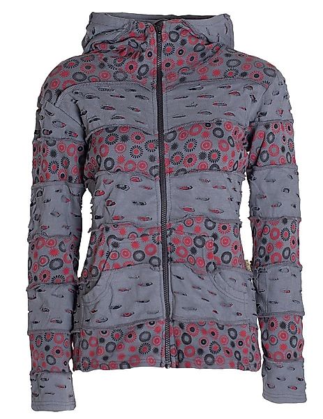 Vishes Kapuzensweatjacke Damen-Jacke Blumen Patch-Sweatjacke Hippie-Jacke günstig online kaufen