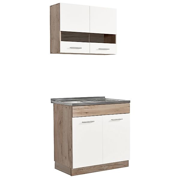 Homestyle4u Küchenzeile ohne Geräte 80x180x51 cm in Eiche Weiß 2323 günstig online kaufen