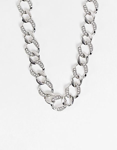 ASOS DESIGN – Grobgliedrige, silberfarbene Halskette mit Schmucksteindetail günstig online kaufen