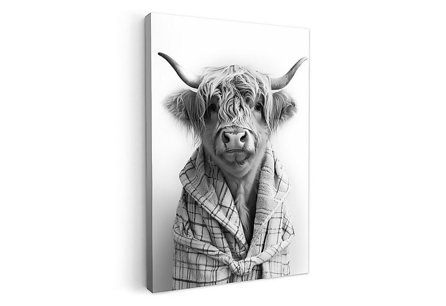 OneMillionCanvasses® Leinwandbild Scottish Highlander - Kuh - Bademantel - günstig online kaufen