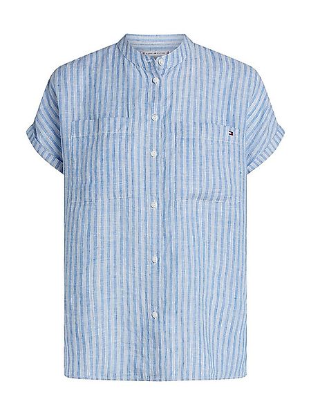 Tommy Hilfiger Kurzarmbluse ESS LINEN COLLARLESS S/S BLOUSE mit Logosticker günstig online kaufen