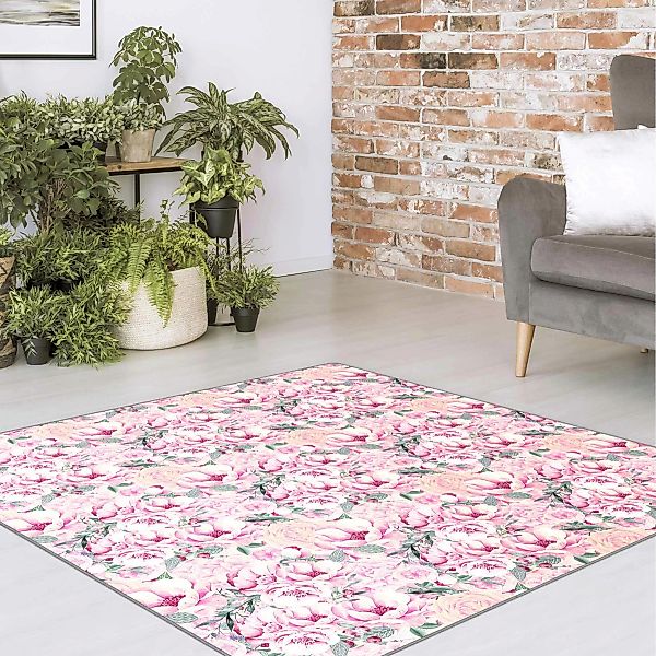 Teppich Rosa Blütentraum Pastell Rosen in Aquarell günstig online kaufen