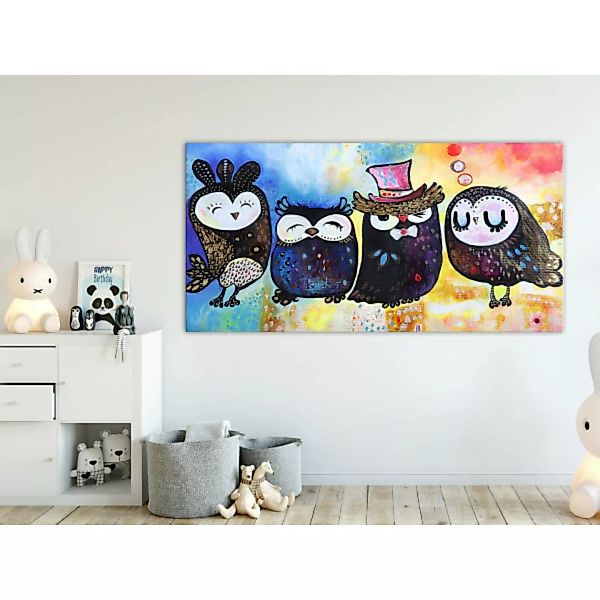 Leinwandbild Colourful Owls (1 Part) Wide XXL günstig online kaufen