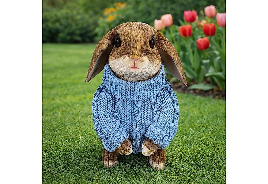 Online-Fuchs Gartenfigur süßer Hase mit blauen Pulli für außen - Deko Figur günstig online kaufen