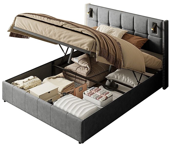 FUROKOY Polsterbett Doppelbett Stauraumbett Hydraulisch anhebbarer günstig online kaufen