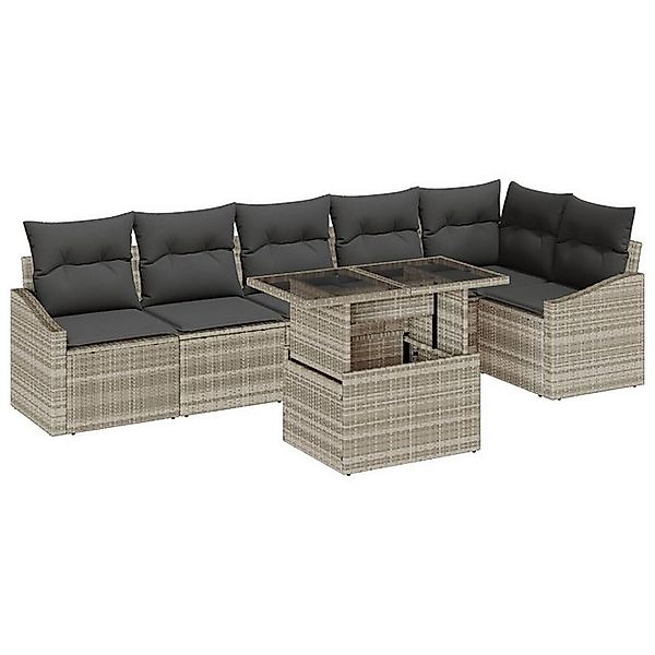 vidaXL Loungesofa 7-teiliges Garten Sofa Set mit Kissen Hellgraues Poly Rat günstig online kaufen
