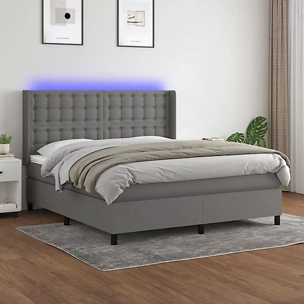 Vidaxl Boxspringbett Mit Matratze & Led Dunkelgrau 160x200 Cm Stoff günstig online kaufen