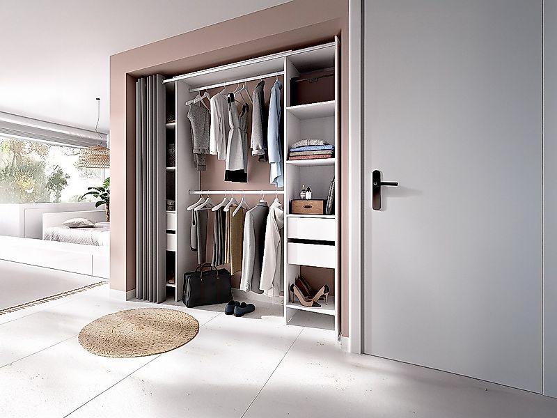 Kleiderschranksystem erweiterbar mit Vorhang - 110/178 cm - Weiß - LONAZA günstig online kaufen