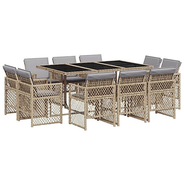 vidaXL 11-Tlg Garten-Essgruppe mit Kissen Beigemischung Poly Rattan 3210852 günstig online kaufen