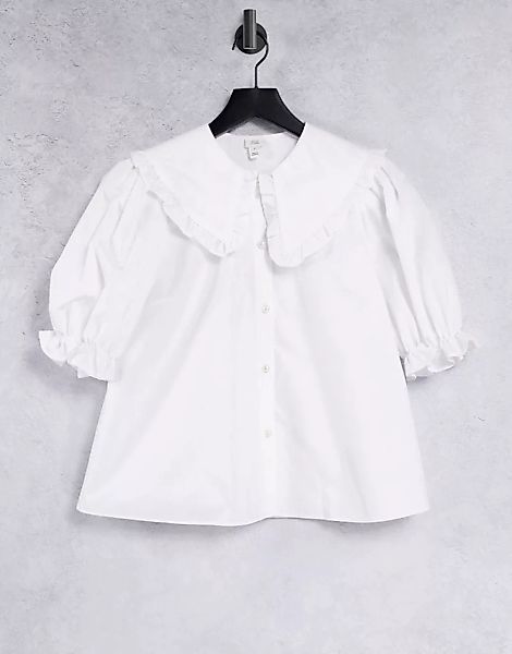 River Island – Weißes, gesmoktes Oversize-Hemd aus Popeline mit Kragen günstig online kaufen