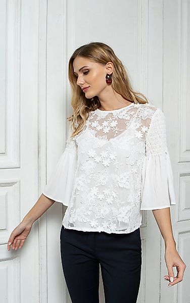 Passioni Blusentop Weiße Bluse mit Netzfront günstig online kaufen
