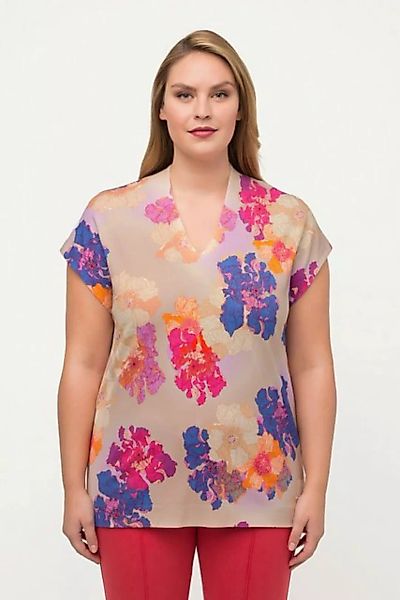Ulla Popken Rundhalsshirt T-Shirt Blüten-Design Classic V-Ausschnitt Halbar günstig online kaufen