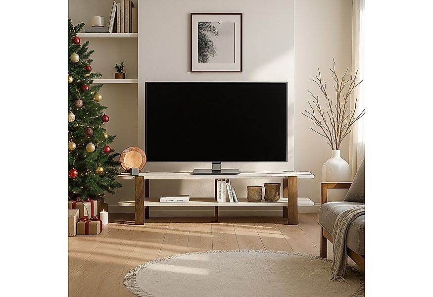 moebel17 Wohnwand TV Schrank & TV Stand in Travertin-Optik, stabiles Lowboa günstig online kaufen