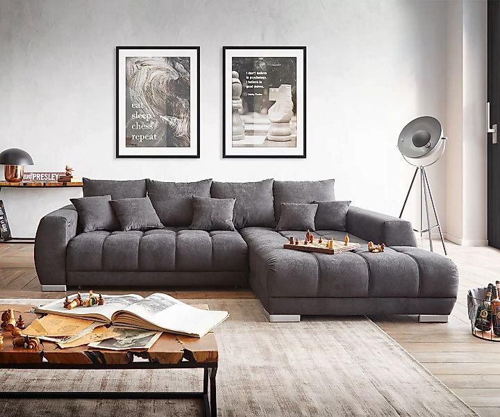 DELIFE Ecksofa Nabor, Mikrofaser Schwarz 300x230 cm Recamiere re. + elektr. günstig online kaufen