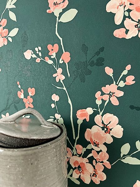 Newroom Vliestapete, Petrol Tapete Floral Blumen günstig online kaufen