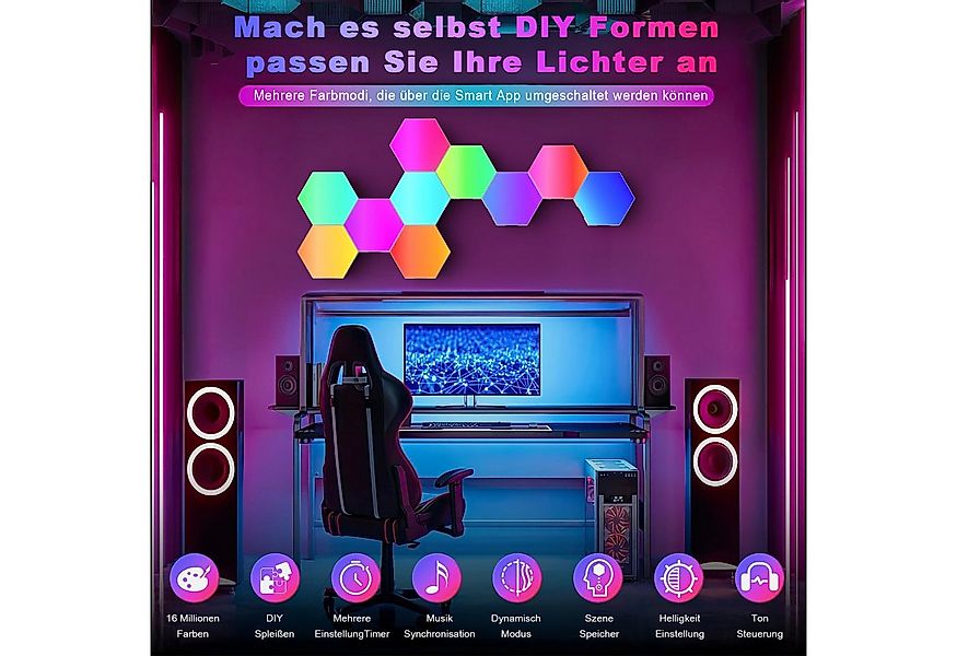 skelo LED Wandleuchte LED Sechseck Gaming Wandleuchte, 6-20PCS Hexagon RGB günstig online kaufen